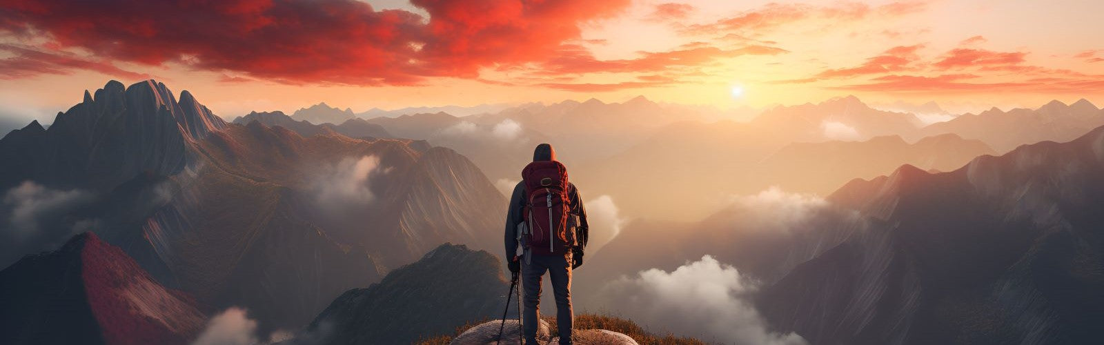 man looking out on mountains with backpack