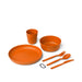 Camp Dinnerware Set, Burnt Orange, pieces separated