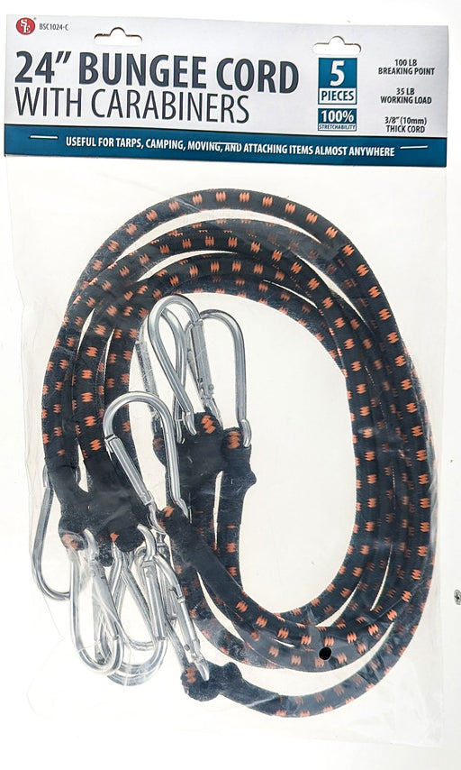 Sona 24" BUNGEE CORD WITH CARABINER - 5 PACK - Next Adventure