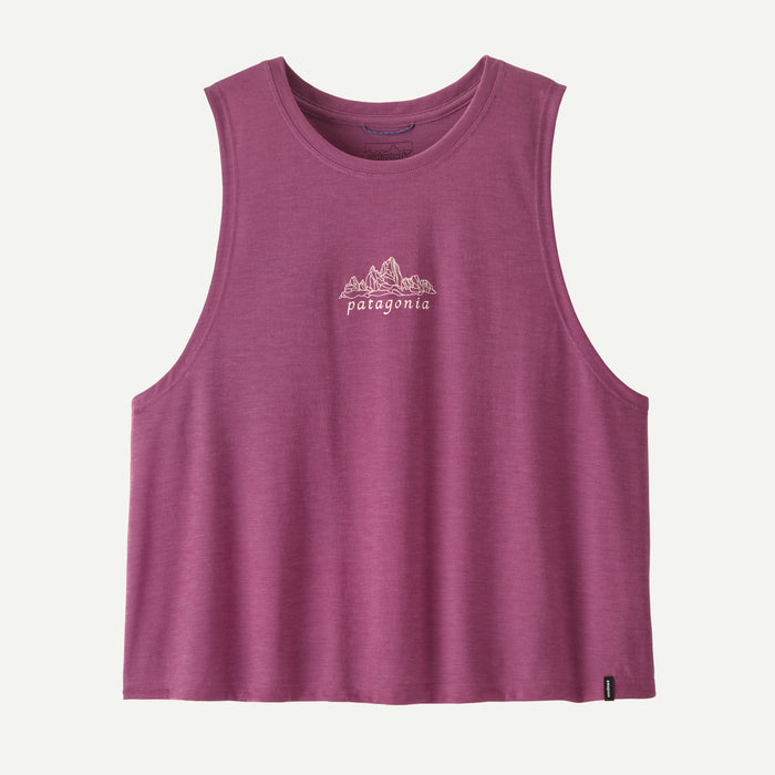 Patagonia Women's Capilene Cool Trail Cropped Tank Top in Fitz Roy Nimbus: Faded Magenta