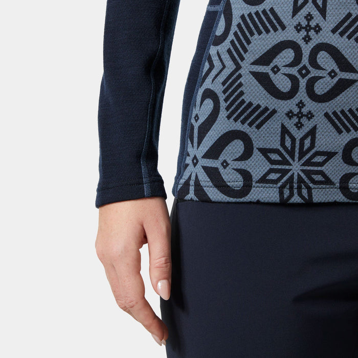 Helly Hansen Women's LIFA Merino Midweight Graphic Crew - Navy Nordic Rose