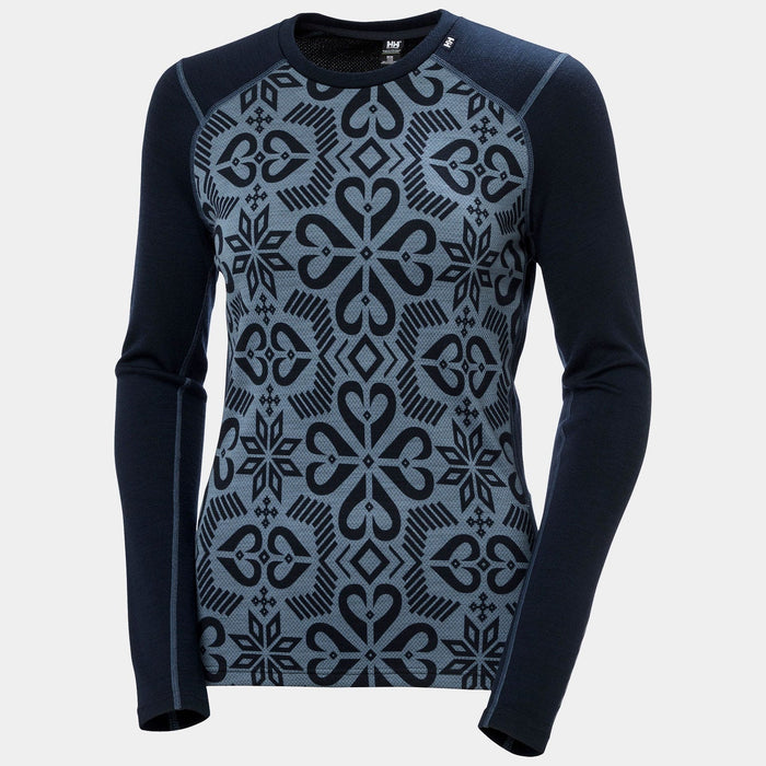 Helly Hansen Women's LIFA Merino Midweight Graphic Crew - Navy Nordic Rose