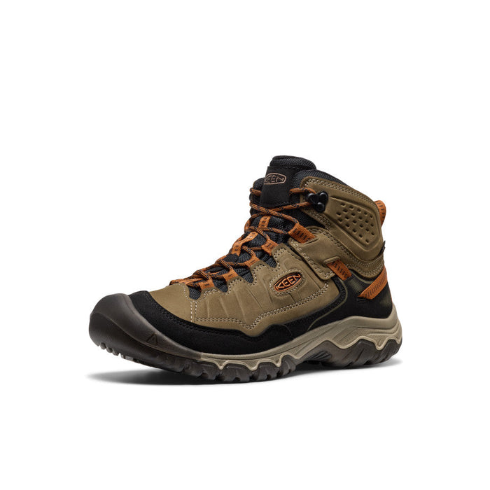 KEEN Men's Targhee IV Mid Waterproof Hiking Boot in Sea Turtle/Roasted Pecan, angle view
