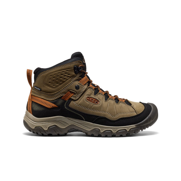 KEEN Men's Targhee IV Mid Waterproof Hiking Boot in Sea Turtle/Roasted Pecan, side view