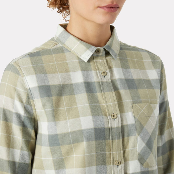 Helly Hansen Women's Lokka Organic Flannel Long Sleeve Shirt in Light Lav Box Stripe Plaid