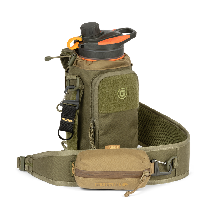 Grayl Transport Bottle Sling, Olive Drab, loaded with a GeoPress bottle