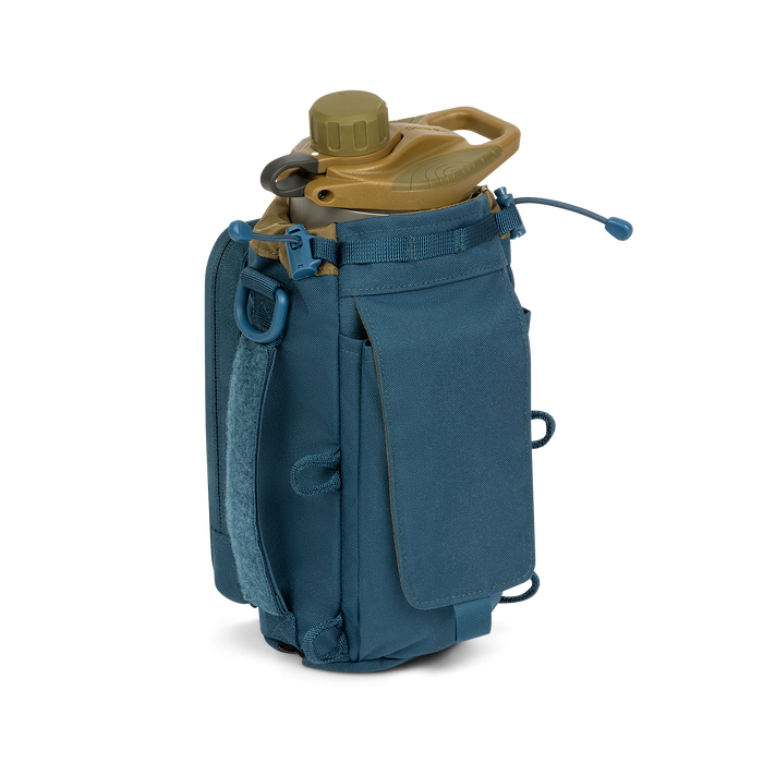 Grayl Transport Bottle Sling, Wander Blue, back view with flap pocket