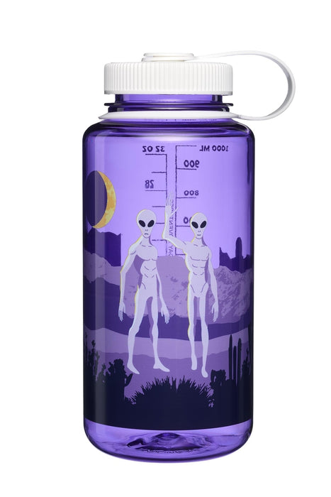 Nalgene 32oz Wide Mouth bottle with Aliens graphic, purple
