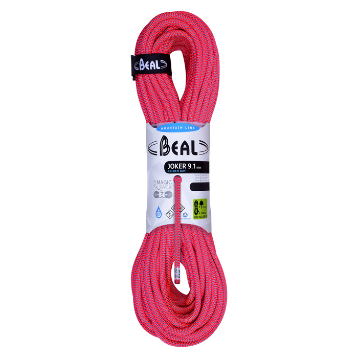 Beal Joker 9.1mm Unicore Golden Dry rope, orange, coiled