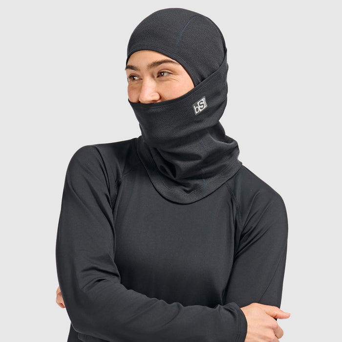 Blackstrap Merino Hood Balaclava worn with goggles