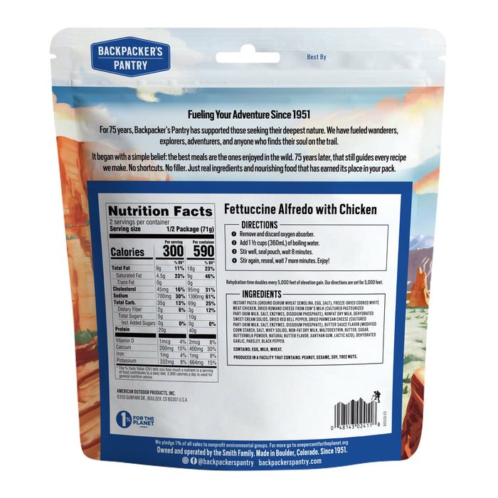 Backpacker's Pantry Fettuccine Alfredo with Chicken pouch, back