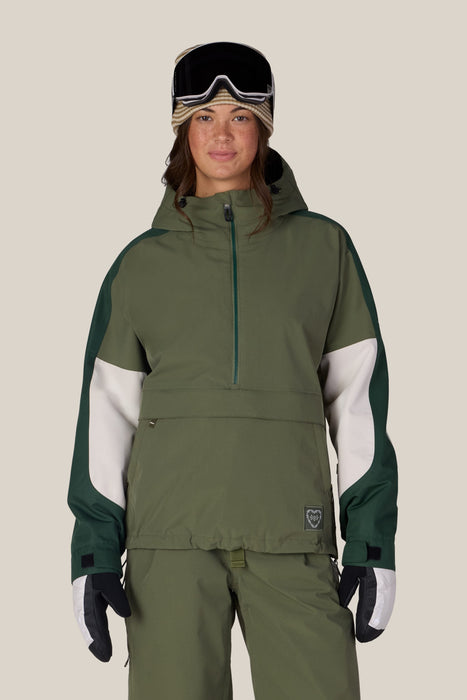 686 Women's Outline Shell Anorak - Fatigue Green Colorblock, front
