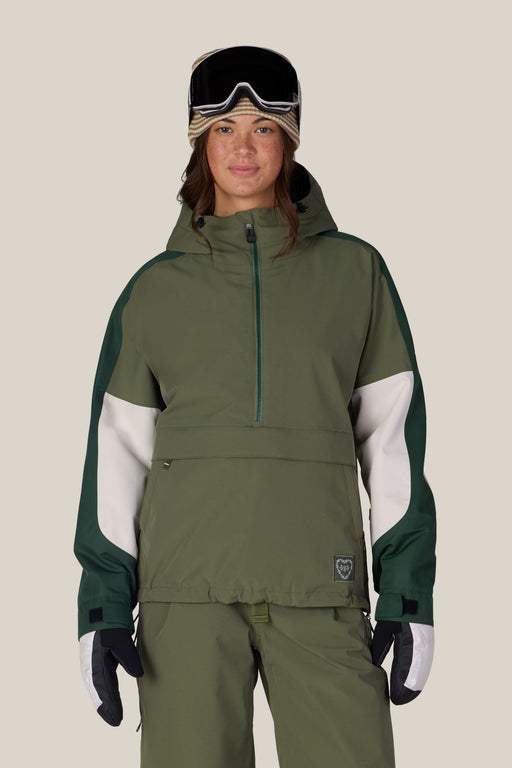 686 Women's Outline Shell Anorak - Fatigue Green Colorblock, front