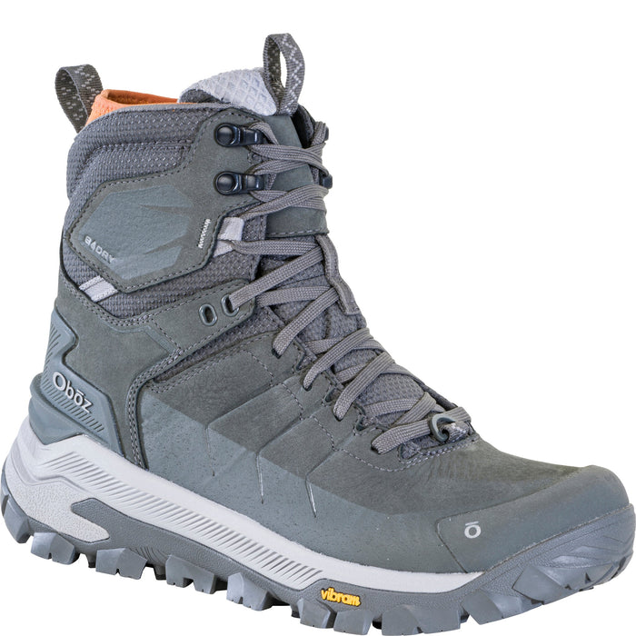 Oboz Men's Bangtail Mid Insulated Waterproof in Charcoal, angled view