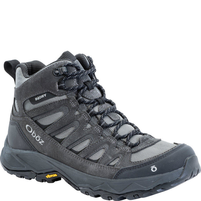 Oboz Men's Sawtooth Ascent Mid Waterproof in Charcoal, angled view