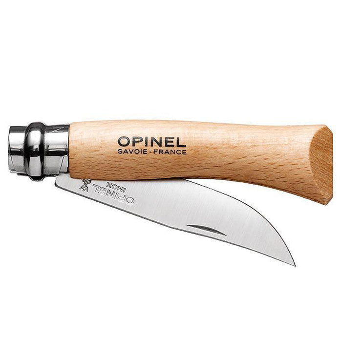 Opinel No.07 stainless steel folding knife with beechwood handle, view 2