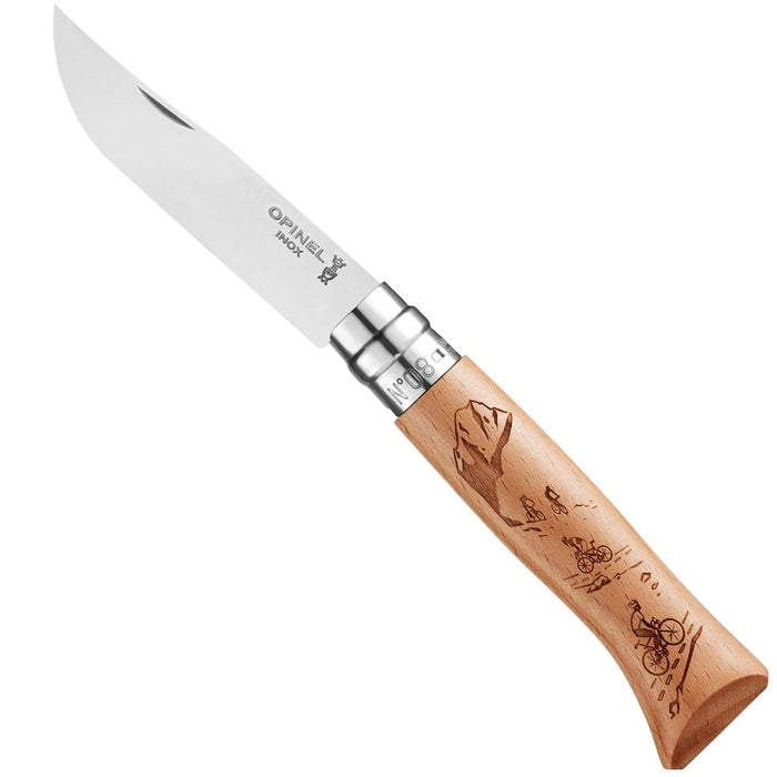 Opinel No.08 folding knife with engraved alpine handle, view 4