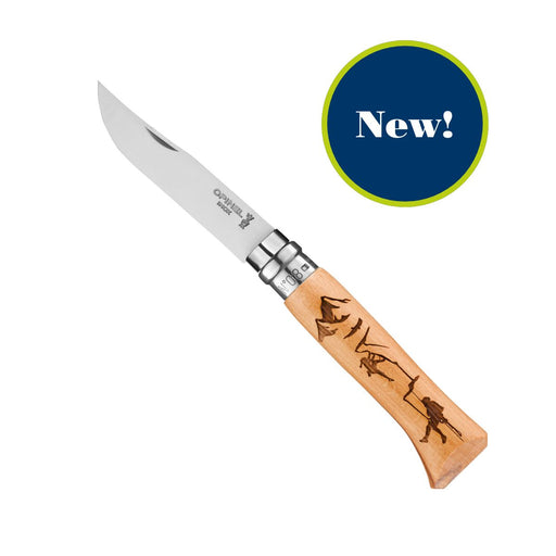 Opinel No.08 folding knife with engraved alpine handle
