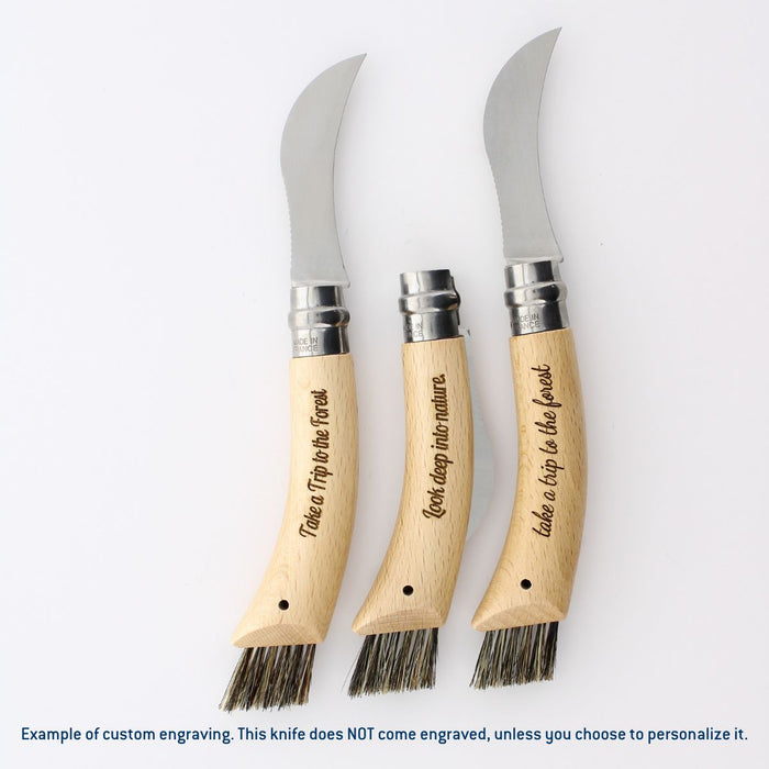 Opinel No.08 mushroom knife with curved blade and boar bristle brush, view 4