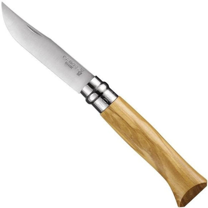 Opinel No.08 stainless steel folding knife with beechwood handle, view 4