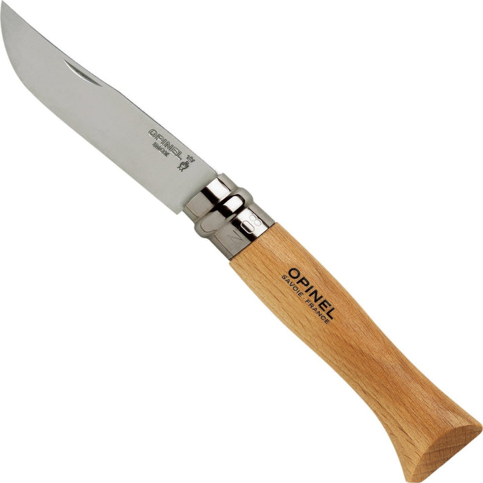 Opinel No.08 stainless steel folding knife with beechwood handle