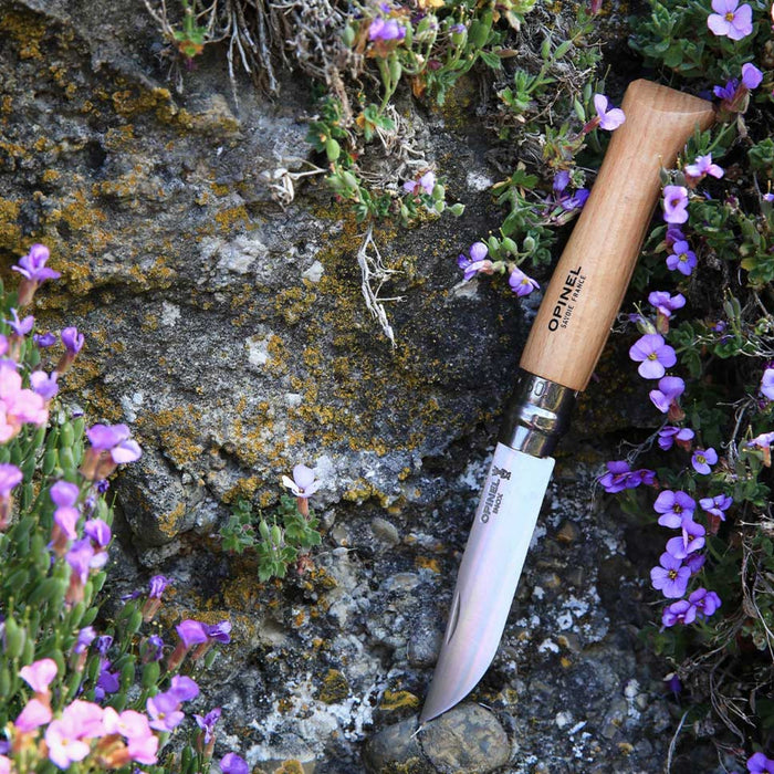 Opinel No.09 stainless steel folding knife with beechwood handle, view 2