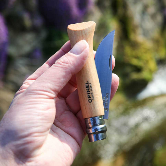 Opinel No.09 stainless steel folding knife with beechwood handle, view 3