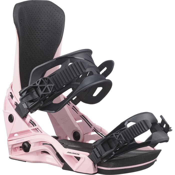 Salomon District 2027 snowboard binding in icy pink, highback detail