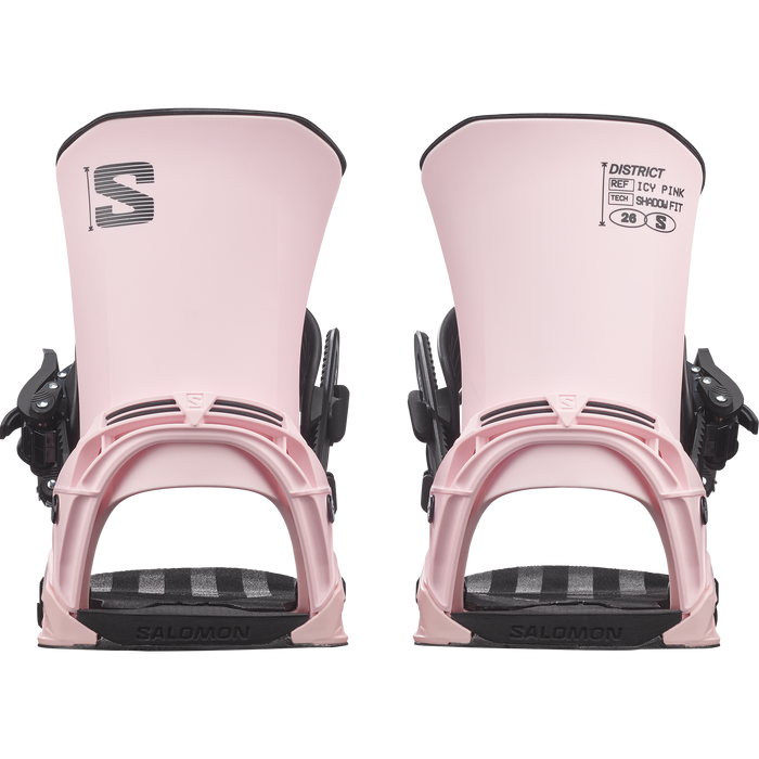 Salomon District 2027 snowboard binding in icy pink, baseplate