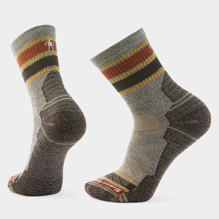 Smartwool Hike Striped Mid Crew Socks in Taupe-Natural Marl