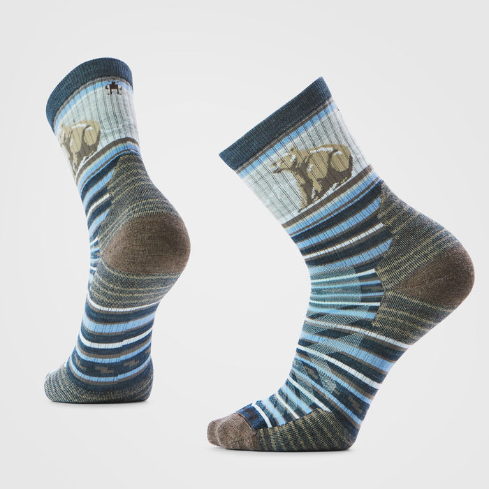 Smartwool Hike Bear Stripe Mid Crew Socks in Twilight Blue