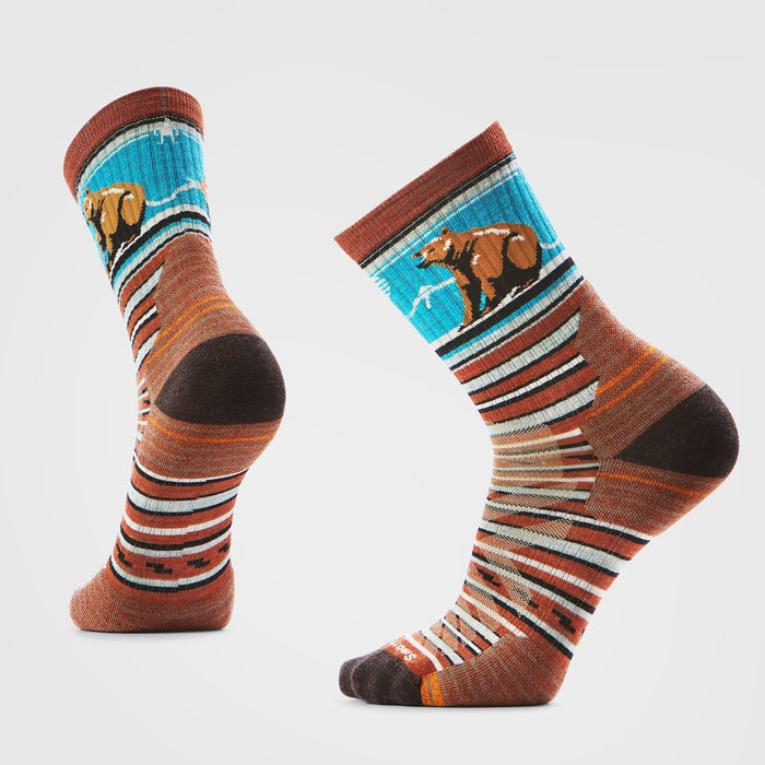 Smartwool Hike Bear Stripe Mid Crew Socks in Picante