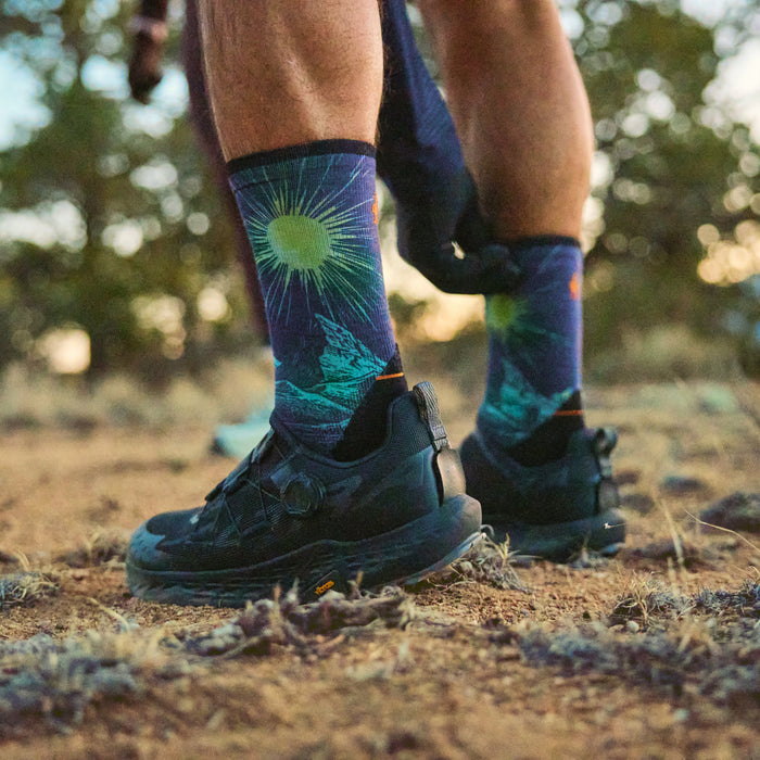Smartwool Trail Run Treeline Print Crew Socks in Deep Navy, detail