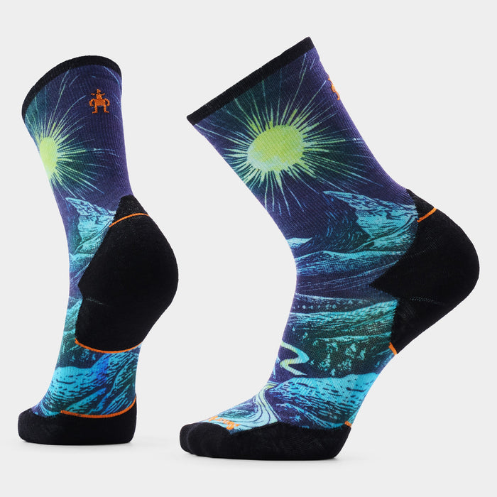Smartwool Trail Run Treeline Print Crew Socks in Deep Navy