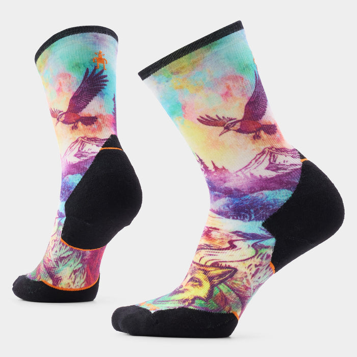 Smartwool Women's Trail Run Serene Peak Print Crew Socks in Dusty Teal