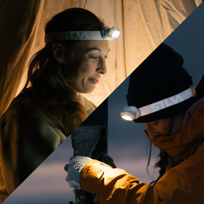 Silva Seek 450 Recharge headlamp worn on a night hike