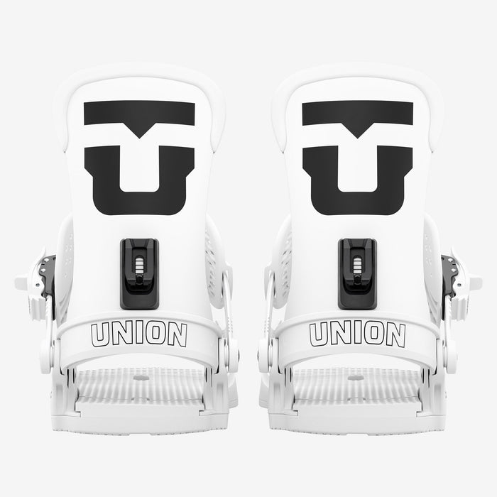 Union Force Classic snowboard binding in White, pair, rear view