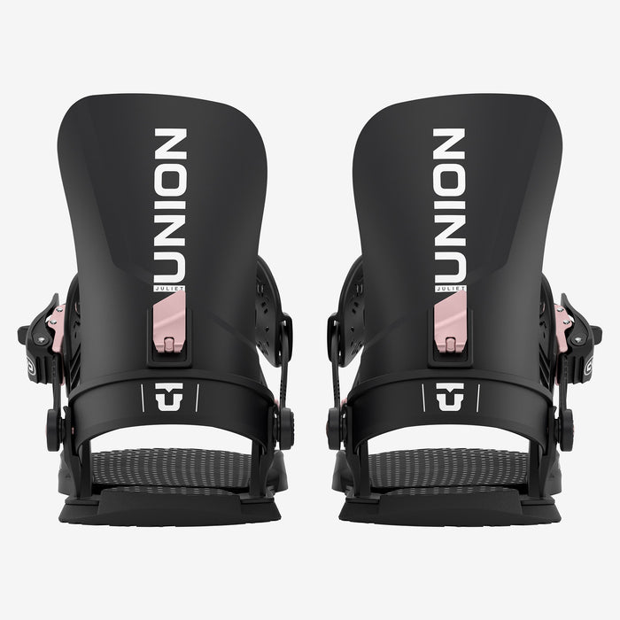 Union Juliet snowboard binding in Black, pair, rear view