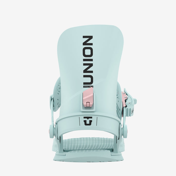 Union Juliet snowboard binding in Ice Blue, rear view