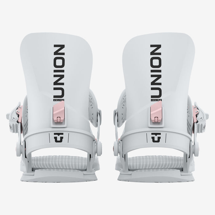 Union Juliet snowboard binding in Light Grey, pair, rear view