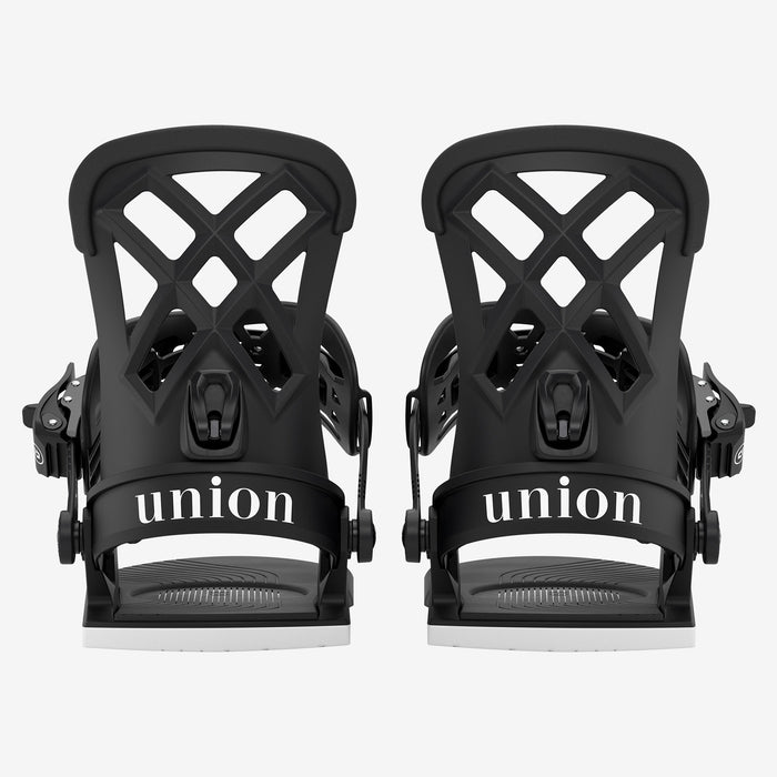 Union Rosa snowboard binding in Black, pair, rear view