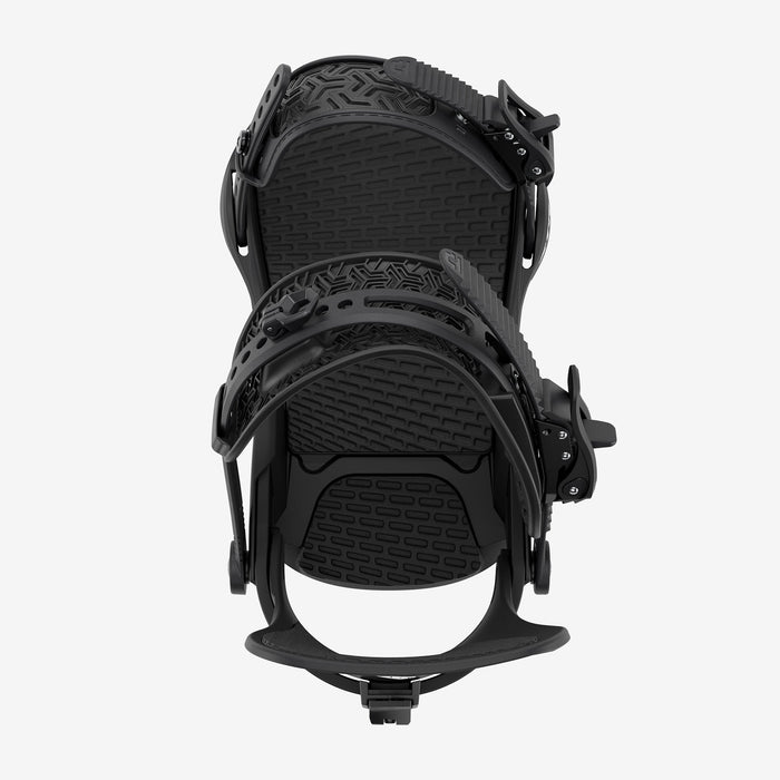 Union STR snowboard binding in Black, top view
