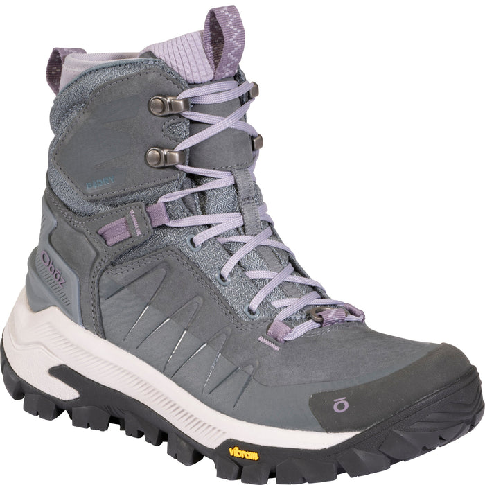Oboz Women's Bangtail Mid Insulated Waterproof in Slate, angled view
