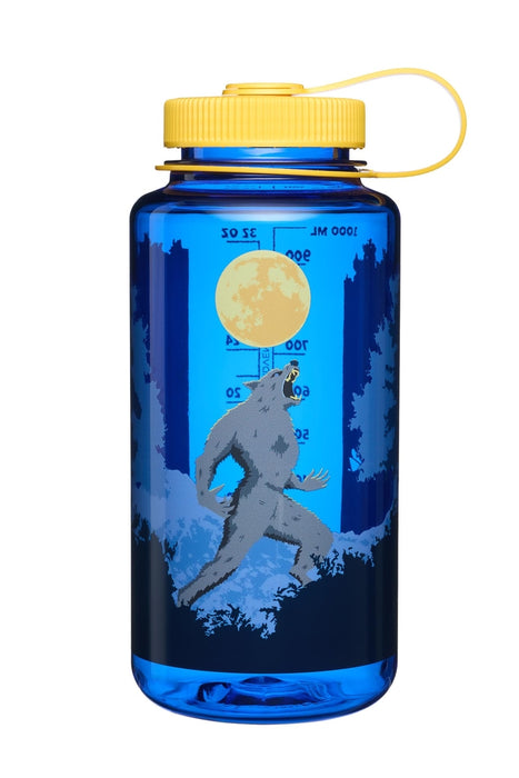 Nalgene 32oz Wide Mouth bottle with Werewolf graphic, cornflower