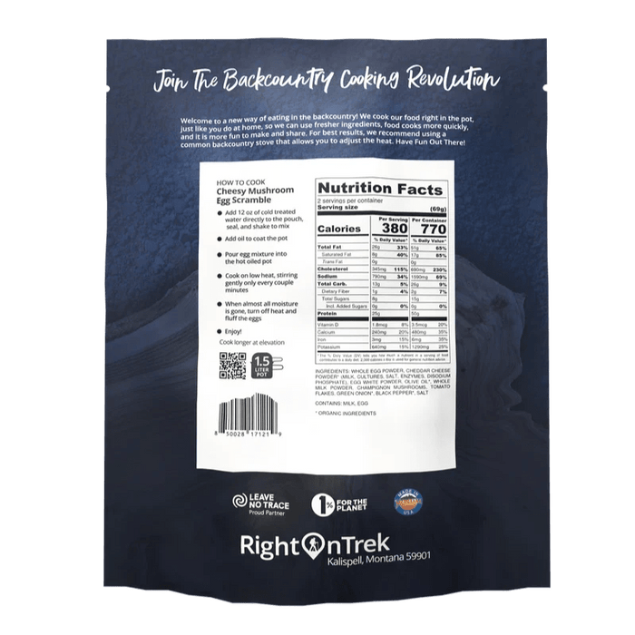 RightOnTrek CHEESY MUSHROOM EGG SCRAMBLE - 2 SERVINGS - Next Adventure