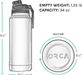 Hydra Insulated Bottle 34oz dimensions: 11.5 in tall, 3.5 in wide, 1.35 lb empty