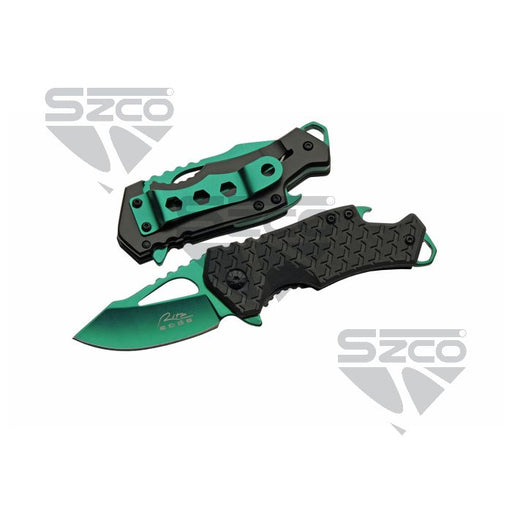 SZCO 3.75 inch green Ballistics clip point folding knife