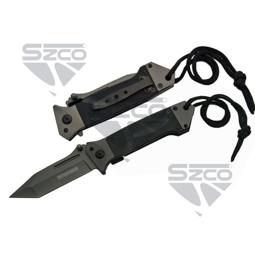 SZCO 5 inch black tanto Task Force liner lock folder
