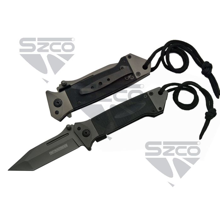 SZCO 5 inch black tanto Task Force liner lock folder