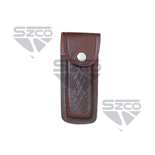 SZCO 5 inch brown printed leather knife sheath